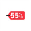 Modern red 55 percent discount sign on white background Royalty Free Stock Photo