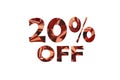 20 percent off cut out symbolic illustration with lettering 20 percent off from close-up of a red gift ribbon