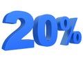 Percent off Discount %. 3d blue text isolated on a white background 3d rendering