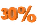 Percent off Discount %. 3d orange text isolated on a white background 3d rendering Royalty Free Stock Photo