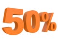 Percent off Discount %. 3d orange text isolated on a white background 3d rendering Royalty Free Stock Photo