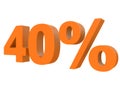 Percent off Discount %. 3d orange text isolated on a white background 3d rendering Royalty Free Stock Photo