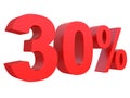 Percent off Discount %. 3d red text isolated on a white background 3d rendering