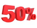 Percent off Discount %. 3d red text isolated on a white background 3d rendering