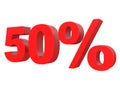 Percent off Discount %. 3d red text isolated on a white background 3d rendering