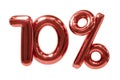 10 percent Off discount, 3d sale symbol made of realistic helium red balloon, 3d rendering