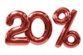 20 percent Off discount, 3d sale symbol made of realistic helium red balloon, 3d rendering