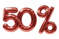 50 percent Off discount, 3d sale symbol made of realistic helium red balloon, 3d rendering