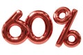 60 percent Off discount, 3d sale symbol made of realistic helium red balloon, 3d rendering