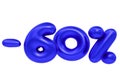 60 percent Off discount, minus sixty 3d funny cartoon sale symbol made of realistic helium blue balloon, 3d rendering