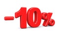 10 percent off discount sign. Red text is isolated on white. Royalty Free Stock Photo