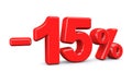 15 percent off discount sign. Red text is isolated on white. Royalty Free Stock Photo