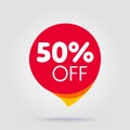 50 percent OFF Discount Sticker. Sale Red Tag Isolated Vector Illustration Royalty Free Stock Photo