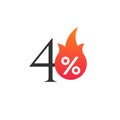 40 percent off with the flame, burning sticker, label or icon. Hot Sale flame and percent sign label, sticker. special offer, big Royalty Free Stock Photo