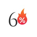 60 percent off with the flame, burning sticker, label or icon. Hot Sale flame and percent sign label, sticker. special offer, big Royalty Free Stock Photo