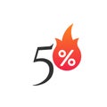 50 percent off with the flame, burning sticker, label or icon. Hot Sale flame and percent sign label, sticker. special offer, big Royalty Free Stock Photo