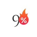 90 percent off with the flame, burning sticker, label or icon. Hot Sale flame and percent sign label, sticker. special offer, big Royalty Free Stock Photo