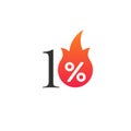 10 percent off with the flame, burning sticker, label or icon. Hot Sale flame and percent sign label, sticker. special offer, big Royalty Free Stock Photo