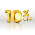 10 percent off glossy gold text vector in 3d style Royalty Free Stock Photo