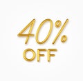 40 percent off golden realistic text on a light background. Royalty Free Stock Photo