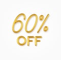 60 percent off golden realistic text on a light background. Royalty Free Stock Photo