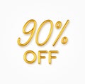 90 percent off golden realistic text on a light background. Royalty Free Stock Photo