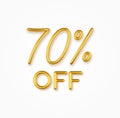 70 percent off golden realistic text on a light background. Royalty Free Stock Photo
