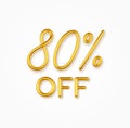 80 percent off golden realistic text on a light background. Royalty Free Stock Photo