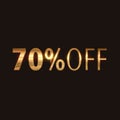 70 percent off, golden words on black background, 3d illustration