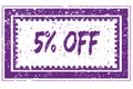 5 PERCENT OFF in magenta grunge square frame stamp