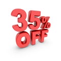 35 percent off promotion. Discount sign. Red text is isolated on white. Royalty Free Stock Photo