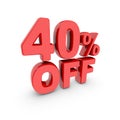 40 percent off promotion. Discount sign. Red text is isolated on white. Royalty Free Stock Photo