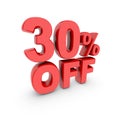 30 percent off promotion. Discount sign. Red text is isolated on white. Royalty Free Stock Photo