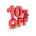 10 percent off promotion. Discount sign. Red text is isolated on white. Royalty Free Stock Photo