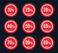 10 20 30 40 50 60 70 80 90 percent off - red sale stamp set - special offer sign Royalty Free Stock Photo