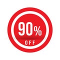 90 percent off - red sale stamp - special offer sign. Vector illustration Royalty Free Stock Photo