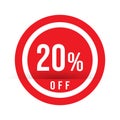 20 percent off - red sale stamp - special offer sign. Vector illustration Royalty Free Stock Photo