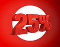 25 percent off, sale background, red object 3D. Vector