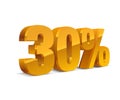 30% percent off, sale, golden-yellow object 3D.