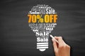 70 percent OFF Sale light bulb word cloud collage Royalty Free Stock Photo