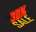 30% percent off, sale, red isometric object 3D. isolated background.