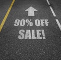 90 percent off sale sign on road Royalty Free Stock Photo