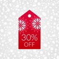 30 percent off shopping tag vector icon. discount symbol for winter sale. Christmas background Royalty Free Stock Photo