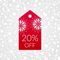 20 percent off shopping tag vector icon. Isolated discount symbol. Winter sale sign. Christmas background Royalty Free Stock Photo