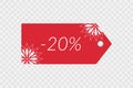 20 percent off shopping tag vector icon on transparent background. Discount symbol for merchandise, shop, store, sale