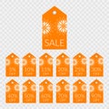 5 10 15 20 25 30 40 50 60 70 80 90 percent off shopping tag vector icons. Labels for sale Royalty Free Stock Photo