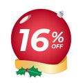 16 percent off. Sixteen discount. Christmas sale banner.