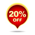 20 percent off speech bubble, sticker, label or icon with shadow
