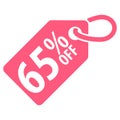 65 percent Off tag. Vector illustration Royalty Free Stock Photo