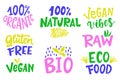 100 Percent Organic, Gluten free, Vegan, Bio, Eco, Natural food sign set